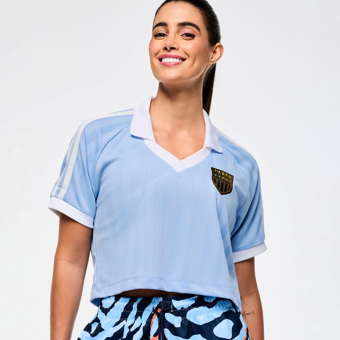 Victory V-Neck Crop Raglan Polo - Blue
