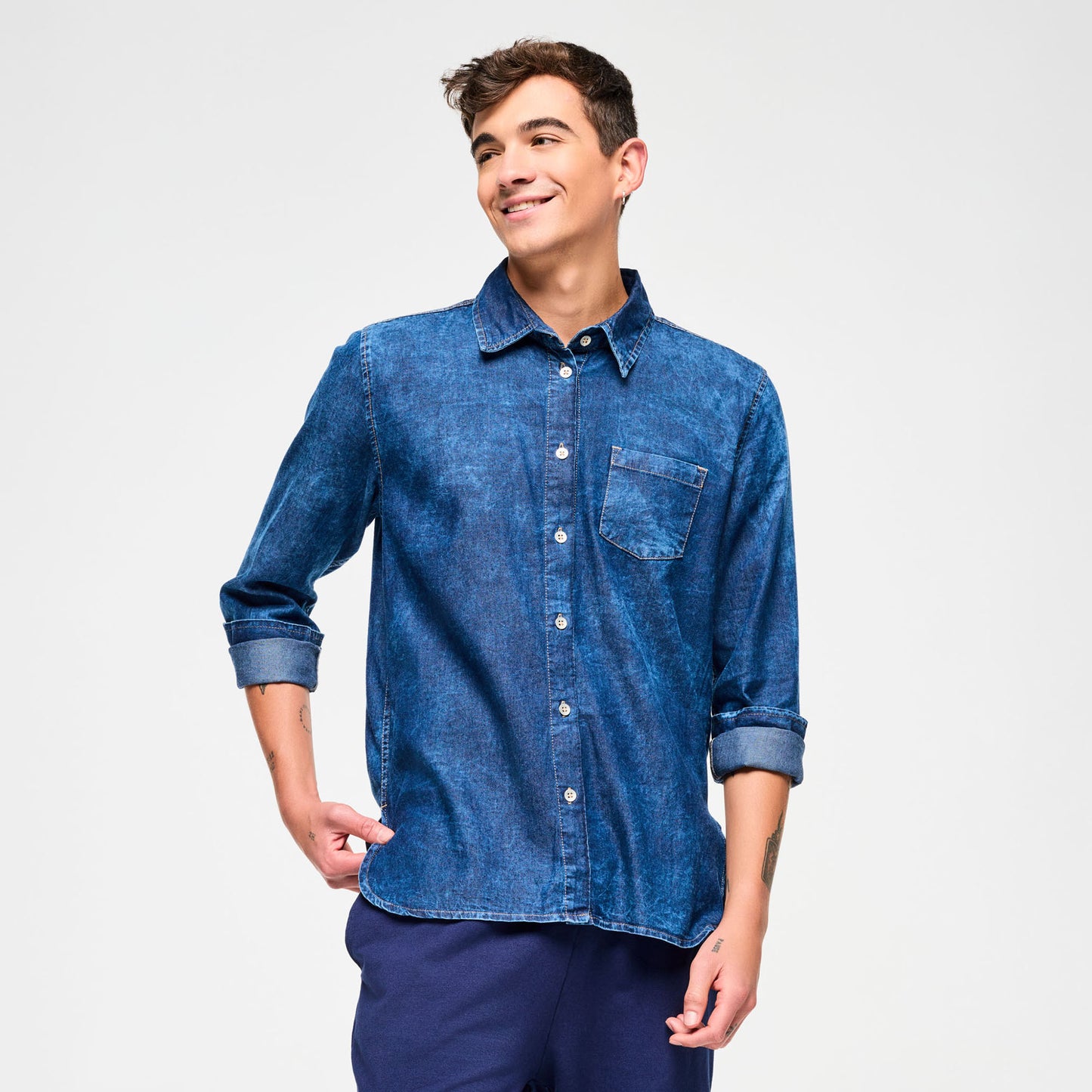 Blue Jean High Low Button Down