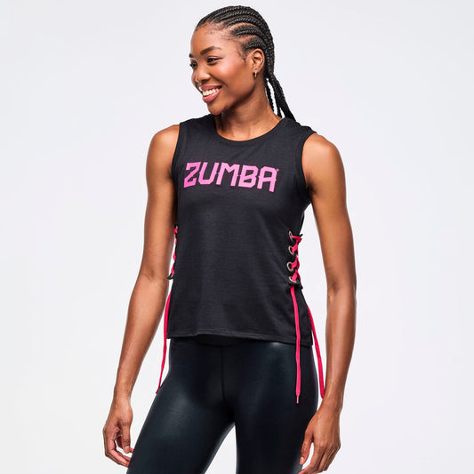 Zumba Libre Tank With Lace Up Detail - Bold Black