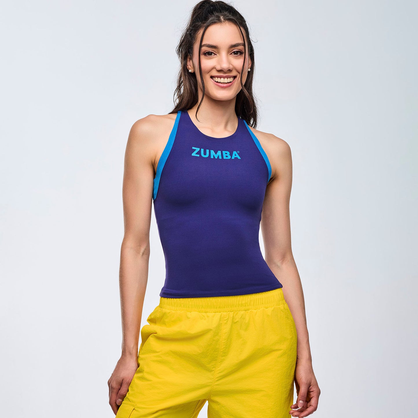 Apres Zumba High Neck Colorblock Tank - Soft Navy