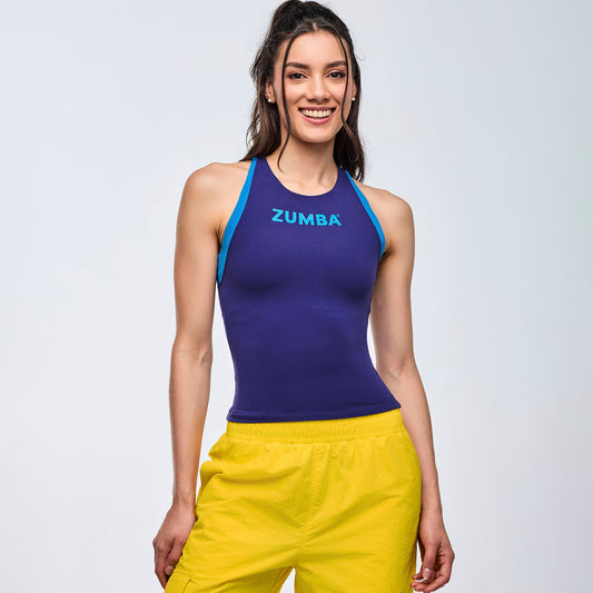 Apres Zumba High Neck Colorblock Tank - Soft Navy
