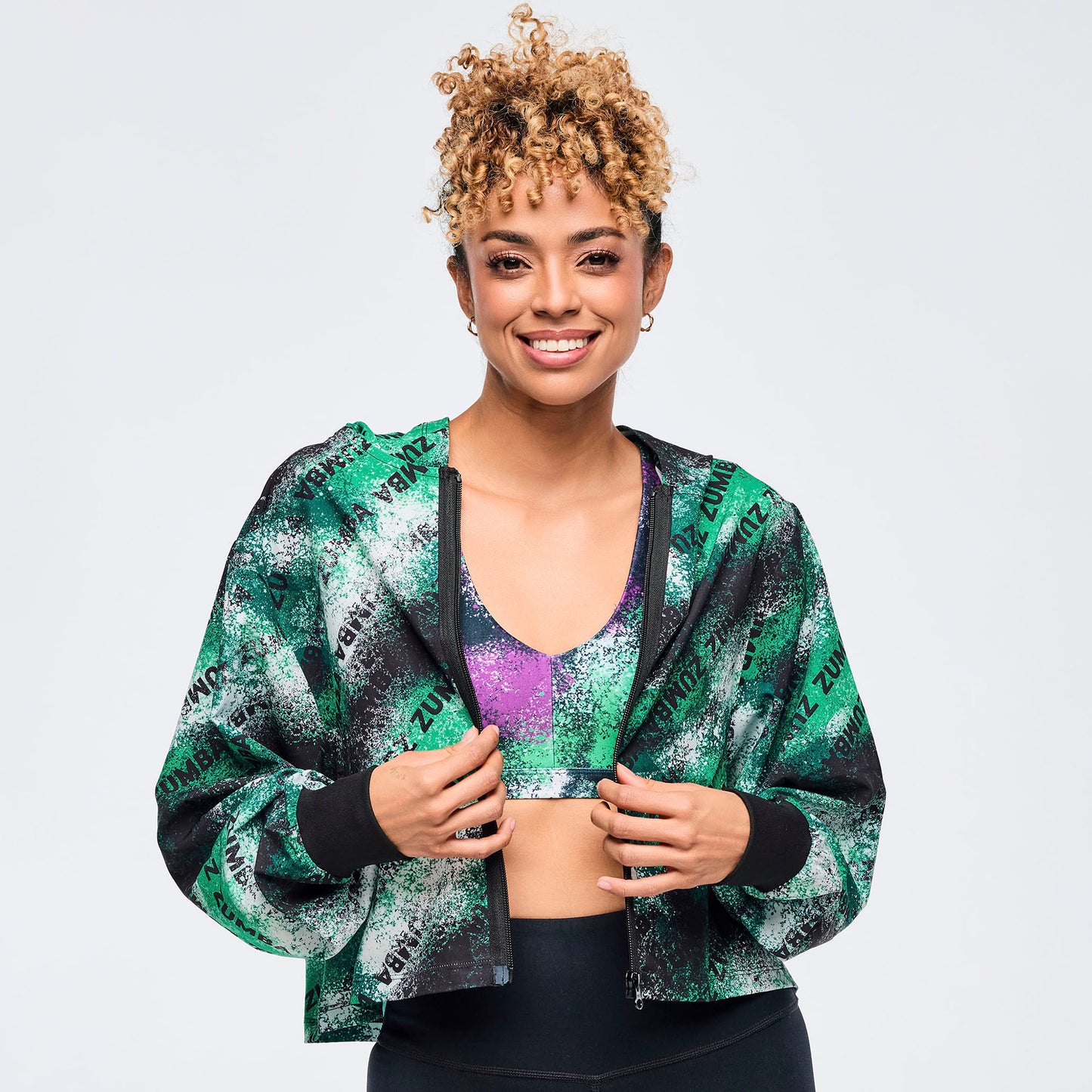 Apres Zumba Crop Woven Zip-Up Hoodie
