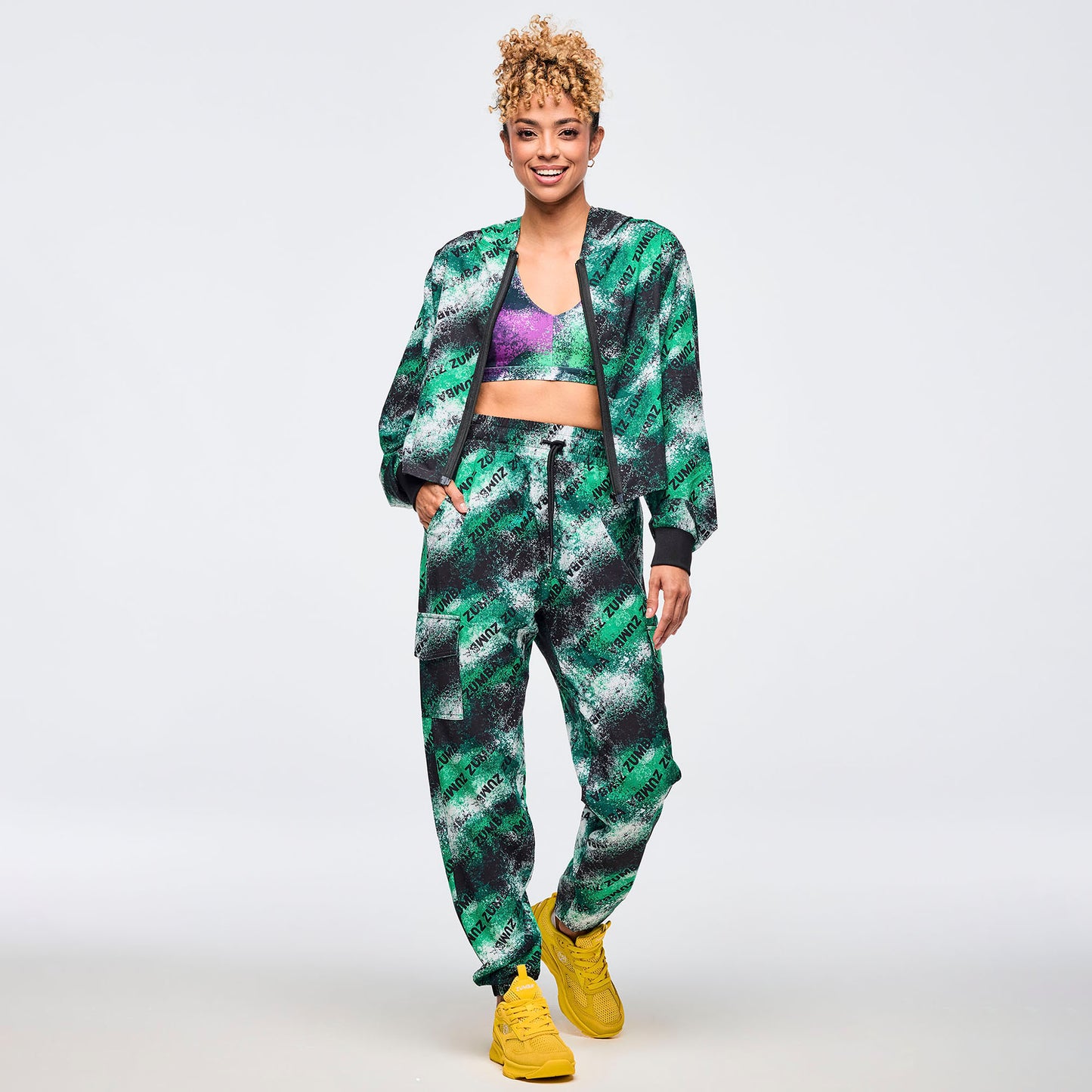 Apres Zumba Crop Woven Zip-Up Hoodie