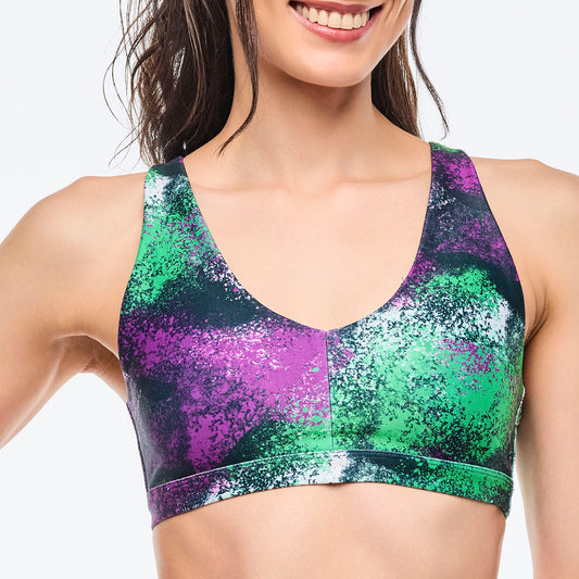 Apres Zumba Racerback Bra With Encased Elastic - Green/Purple