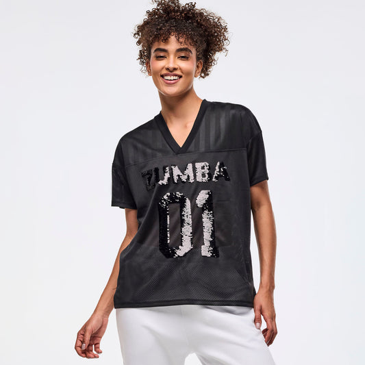 Zumba Sparkle V-Neck Mesh Top - Bold Black