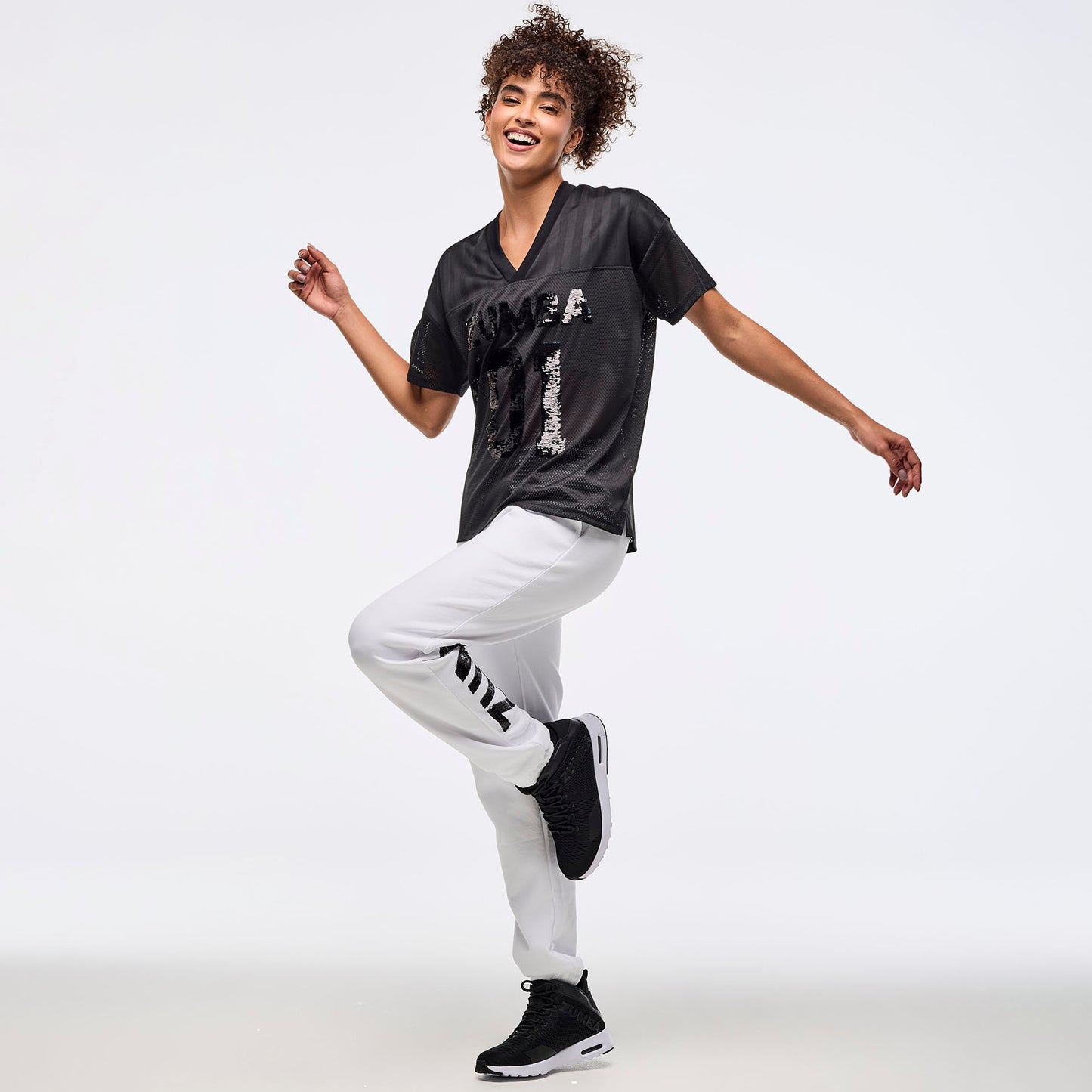 Zumba Sparkle V-Neck Mesh Top - Bold Black