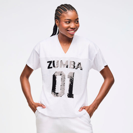 Zumba Sparkle V-Neck Mesh Top - Wear It Out White