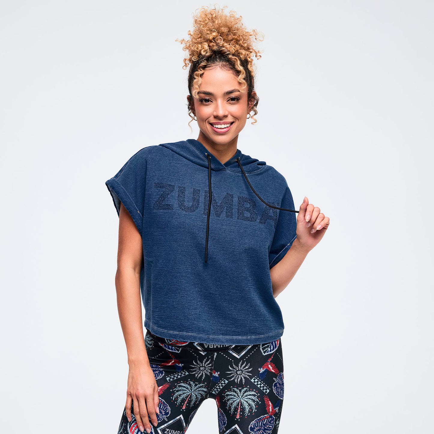 Latin Movement Short Sleeve Crop Pullover Hoodie Z1T001104