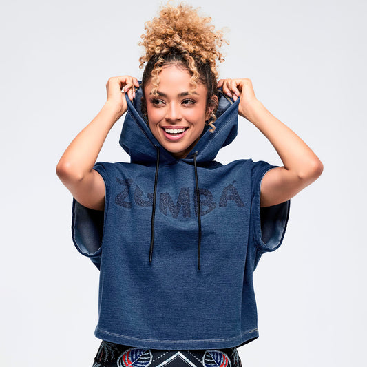 Latin Movement Short Sleeve Crop Pullover Hoodie Z1T001104