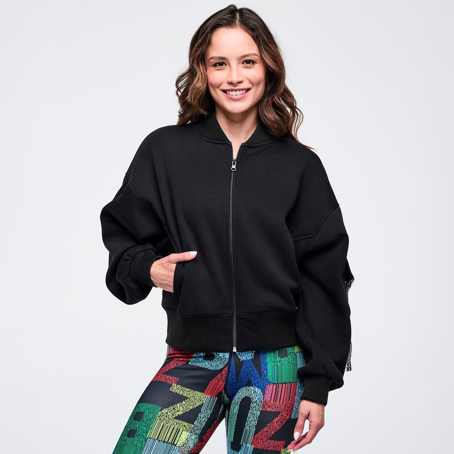 Latin Movement Drop Shoulder Zip-Up Jacket Z1T001107