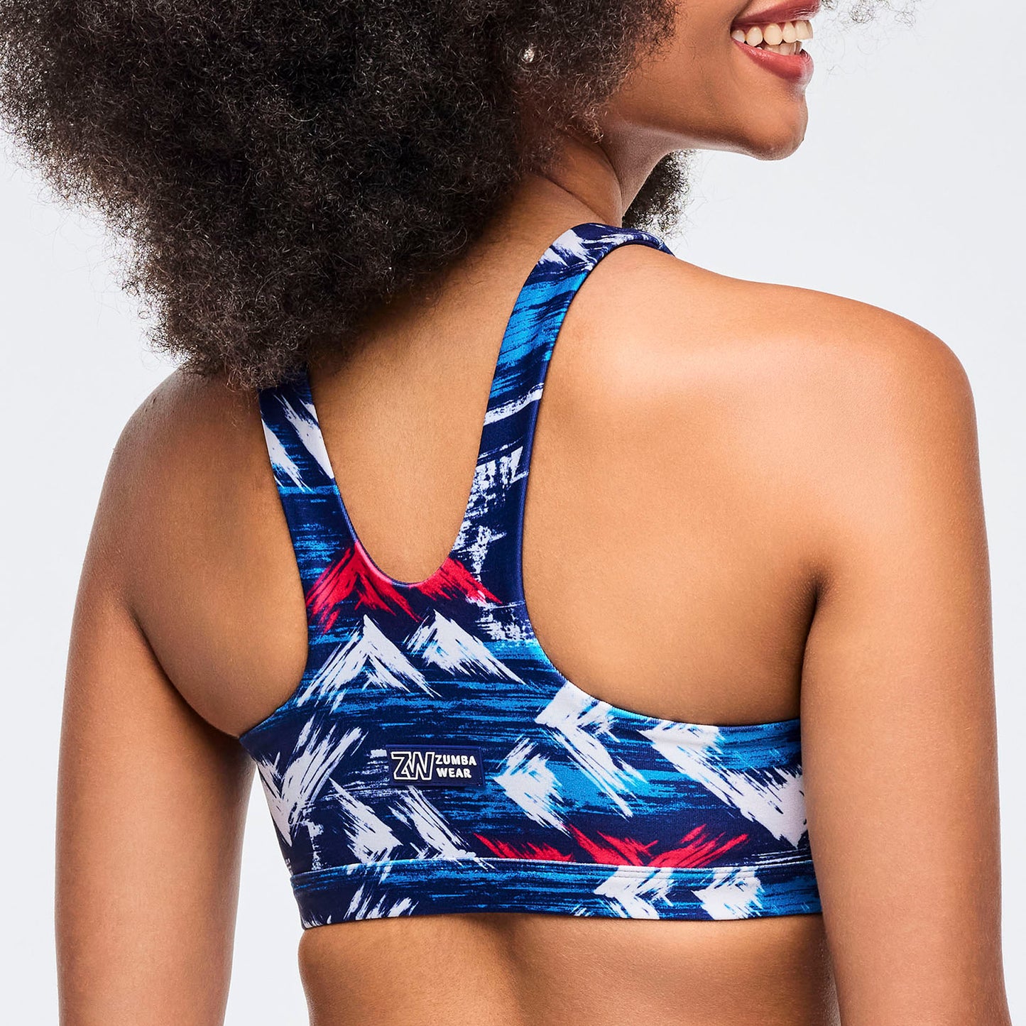 Apres Zumba Racerback Bra With Encased Elastic - Blue/White