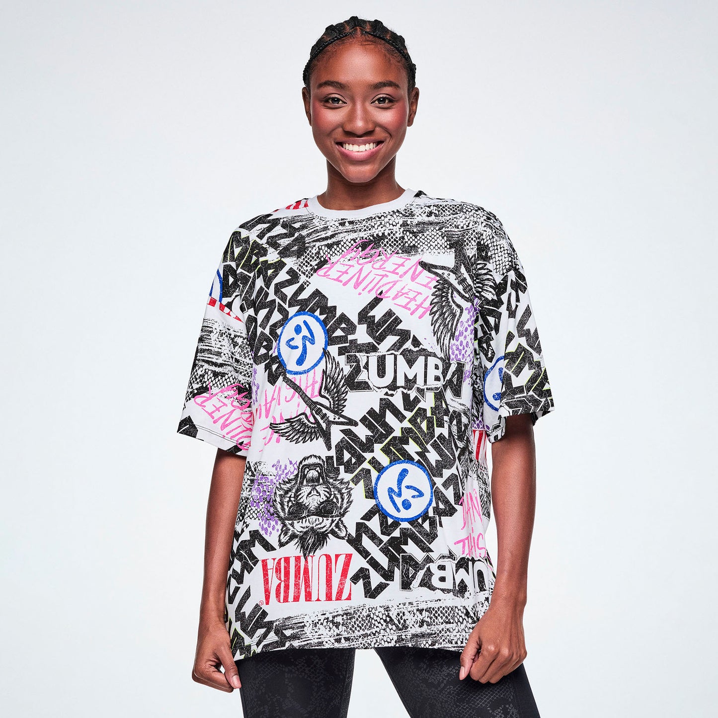 Rock 'n' Roll Oversized Drop Shoulder Tee - White/Black Z1T001304