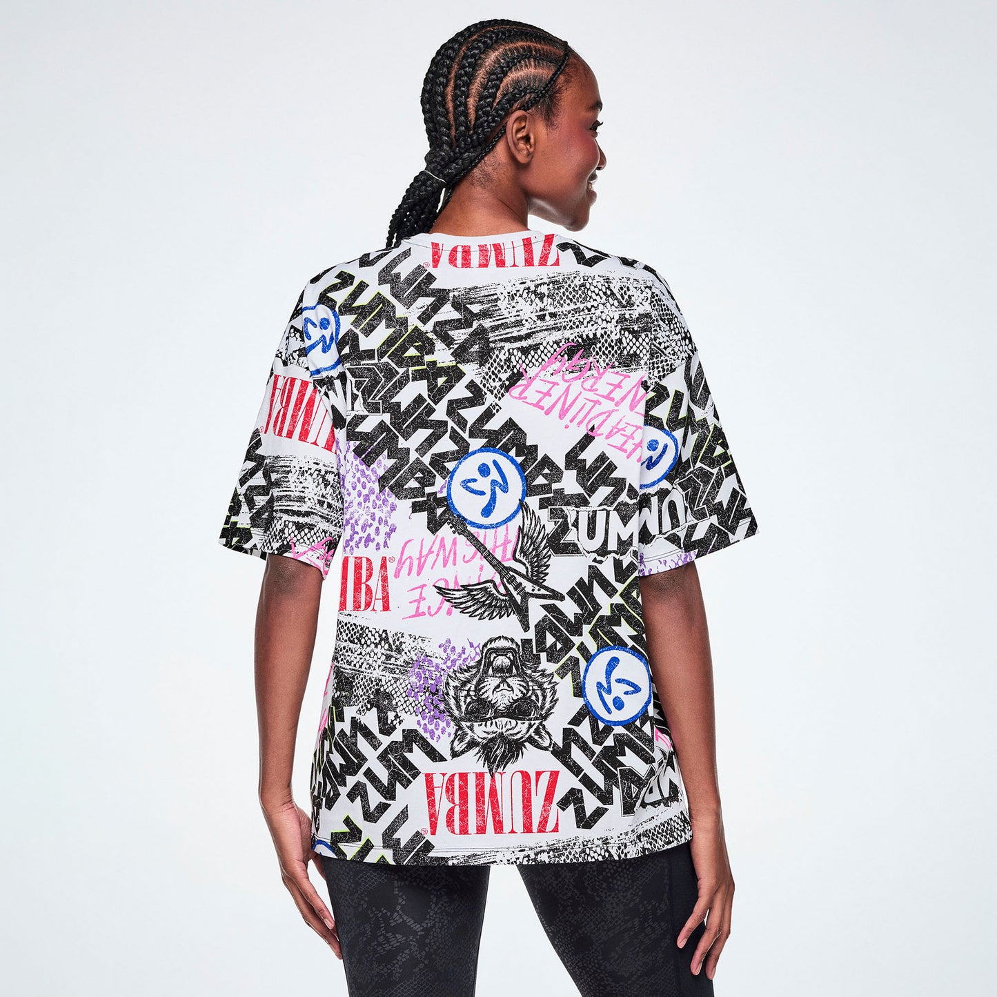 Rock 'n' Roll Oversized Drop Shoulder Tee - White/Black Z1T001304