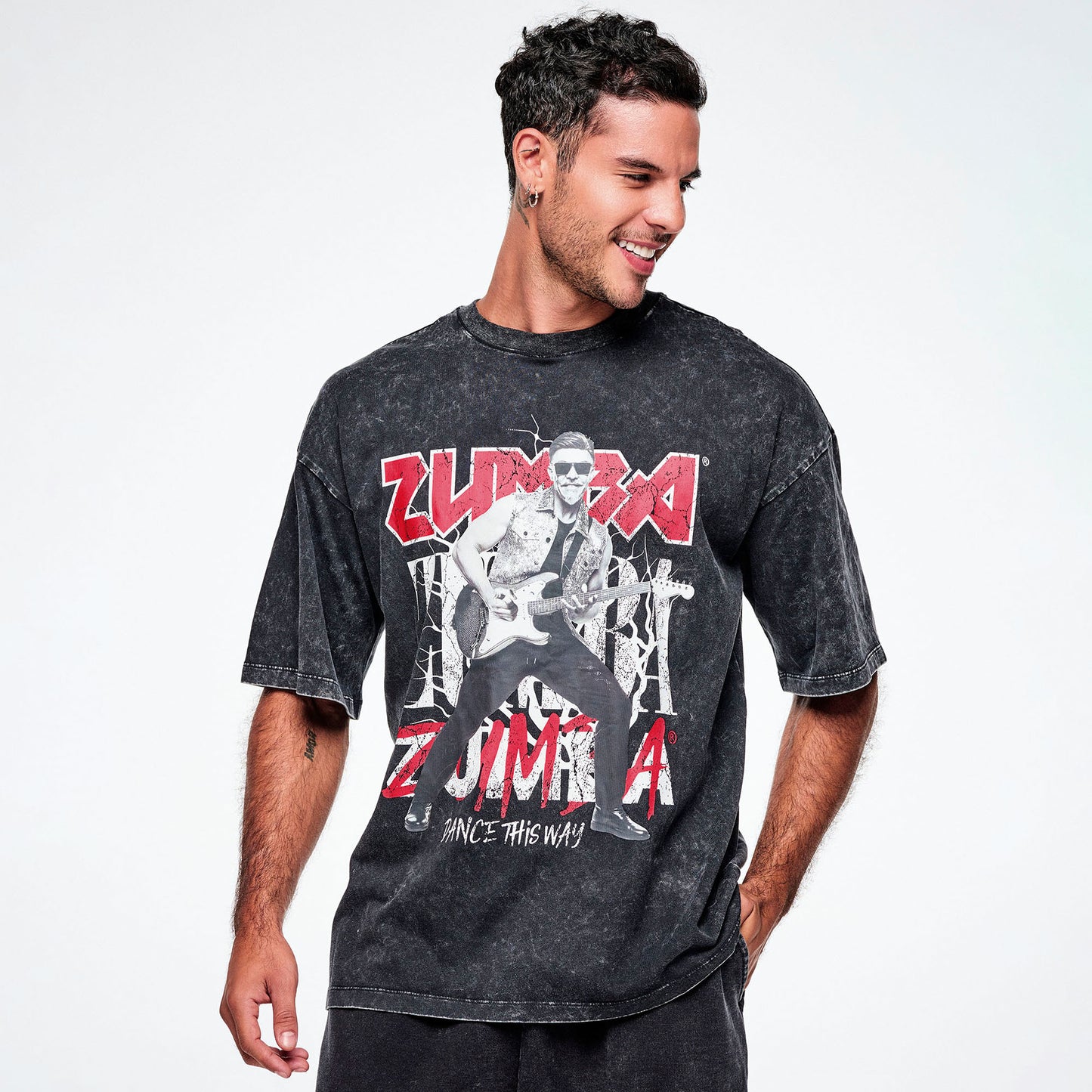 Rock 'n' Roll Oversized Drop Shoulder Tee - Black Z1T001367