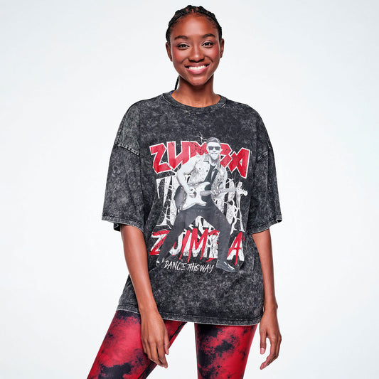 Rock 'n' Roll Oversized Drop Shoulder Tee - Black Z1T001367