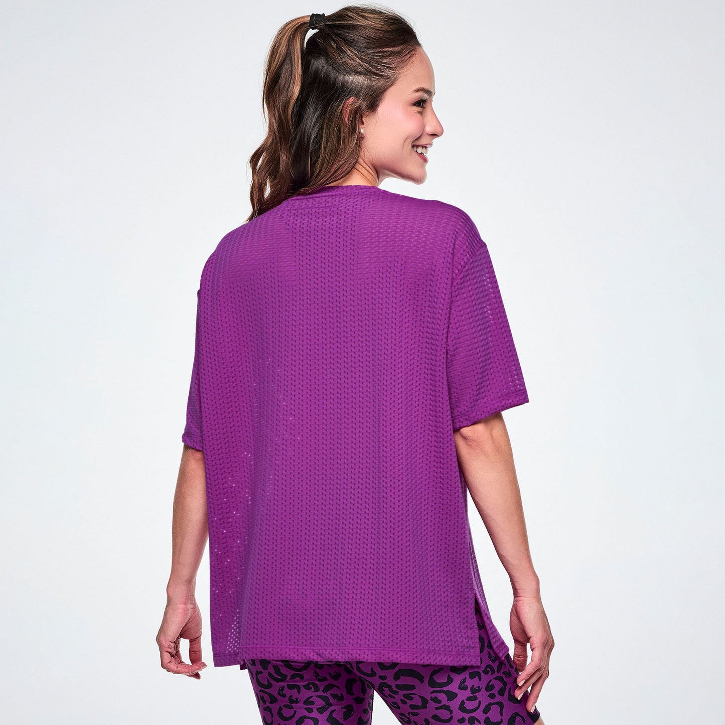 Ultrabright Mesh Boxy Top With Side Slits  - Purple Power