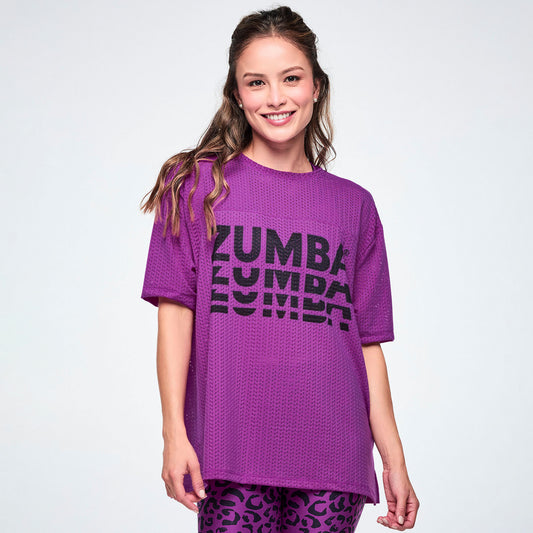 Ultrabright Mesh Boxy Top With Side Slits  - Purple Power