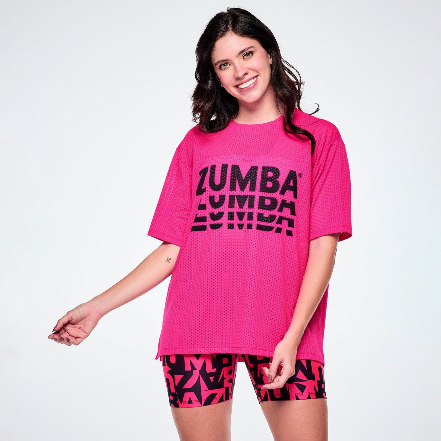 Ultrabright Mesh Boxy Top With Side Slits - Shocking Pink