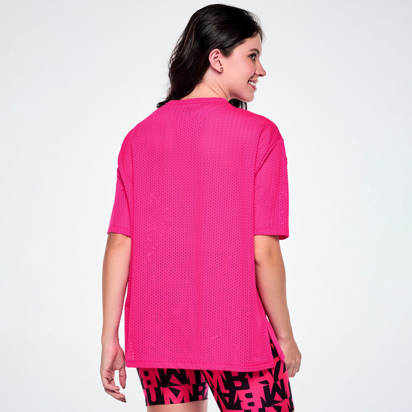 Ultrabright Mesh Boxy Top With Side Slits - Shocking Pink