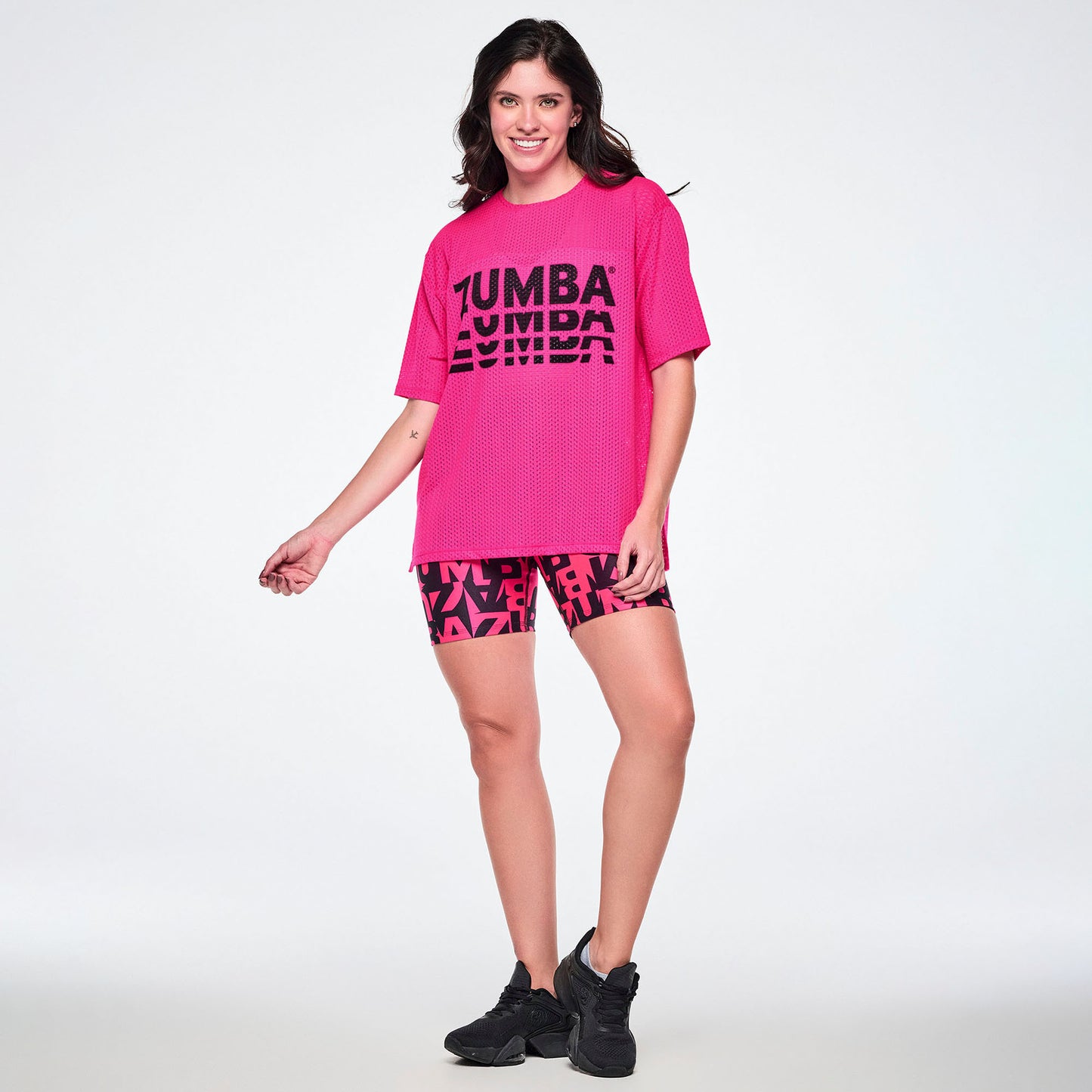 Ultrabright Mesh Boxy Top With Side Slits - Shocking Pink