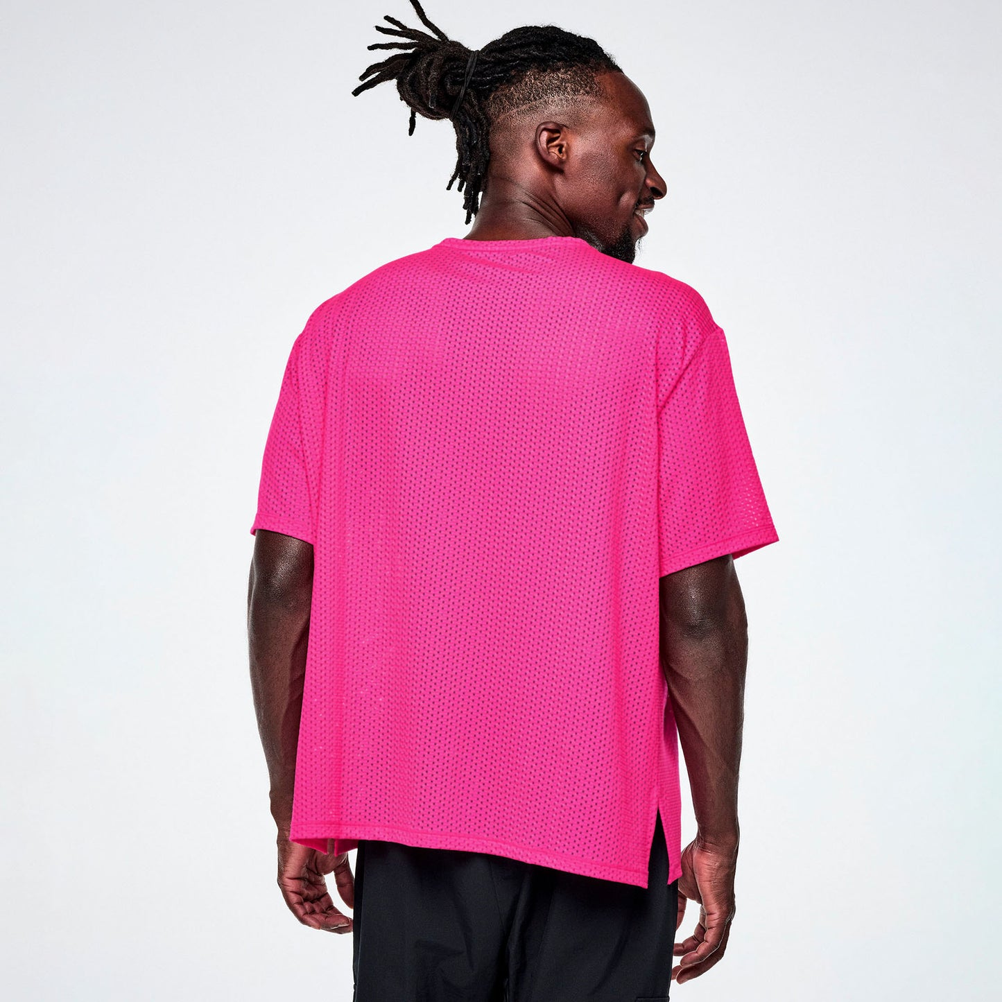 Ultrabright Mesh Boxy Top With Side Slits - Shocking Pink