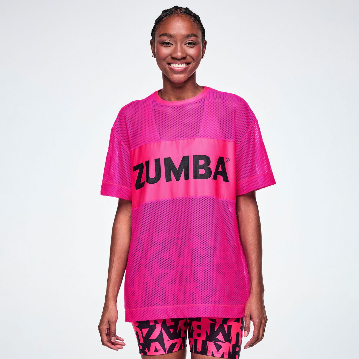 Ultrabright Mesh Boxy Top  - Shocking Pink