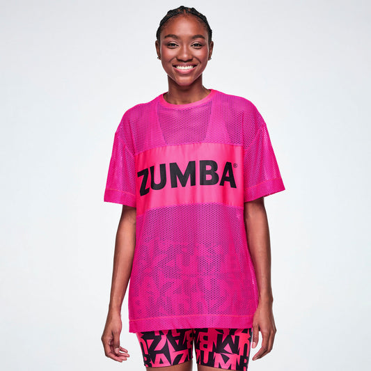 Ultrabright Mesh Boxy Top  - Shocking Pink