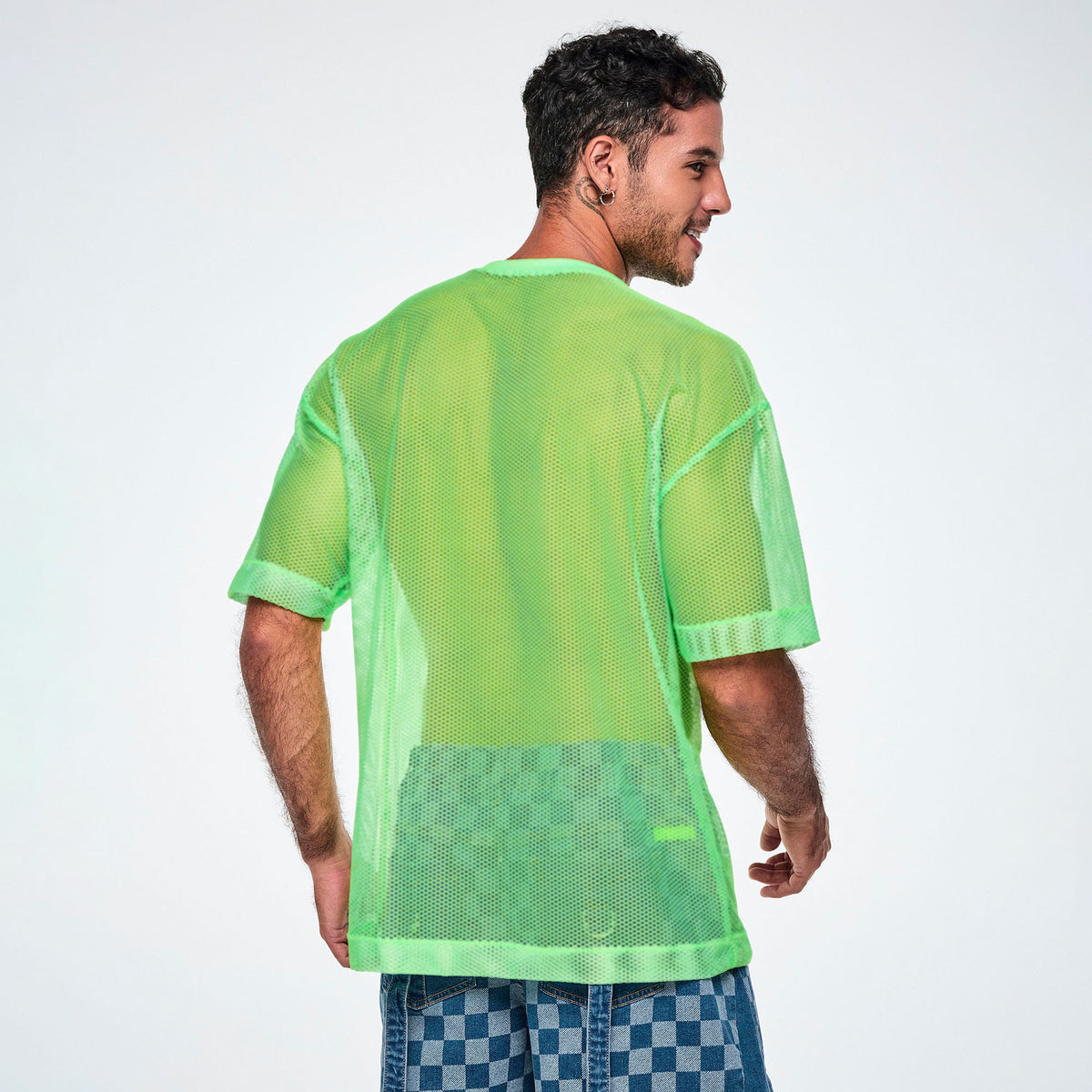 Ultrabright Oversized Mesh V-Neck Top - Get In Lime