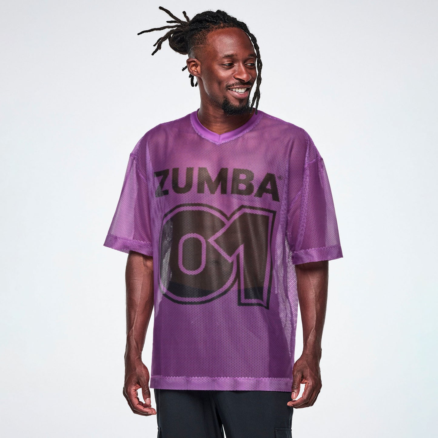Ultrabright Oversized Mesh V-Neck Top - Purple Power