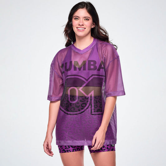 Ultrabright Oversized Mesh V-Neck Top - Purple Power