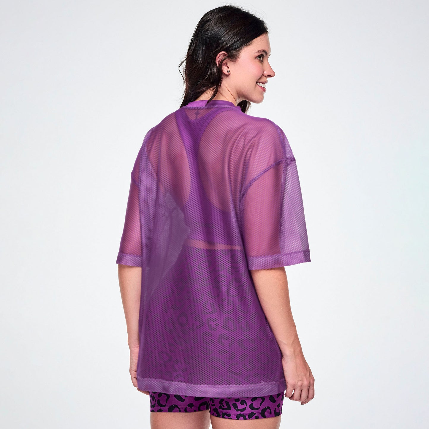 Ultrabright Oversized Mesh V-Neck Top - Purple Power