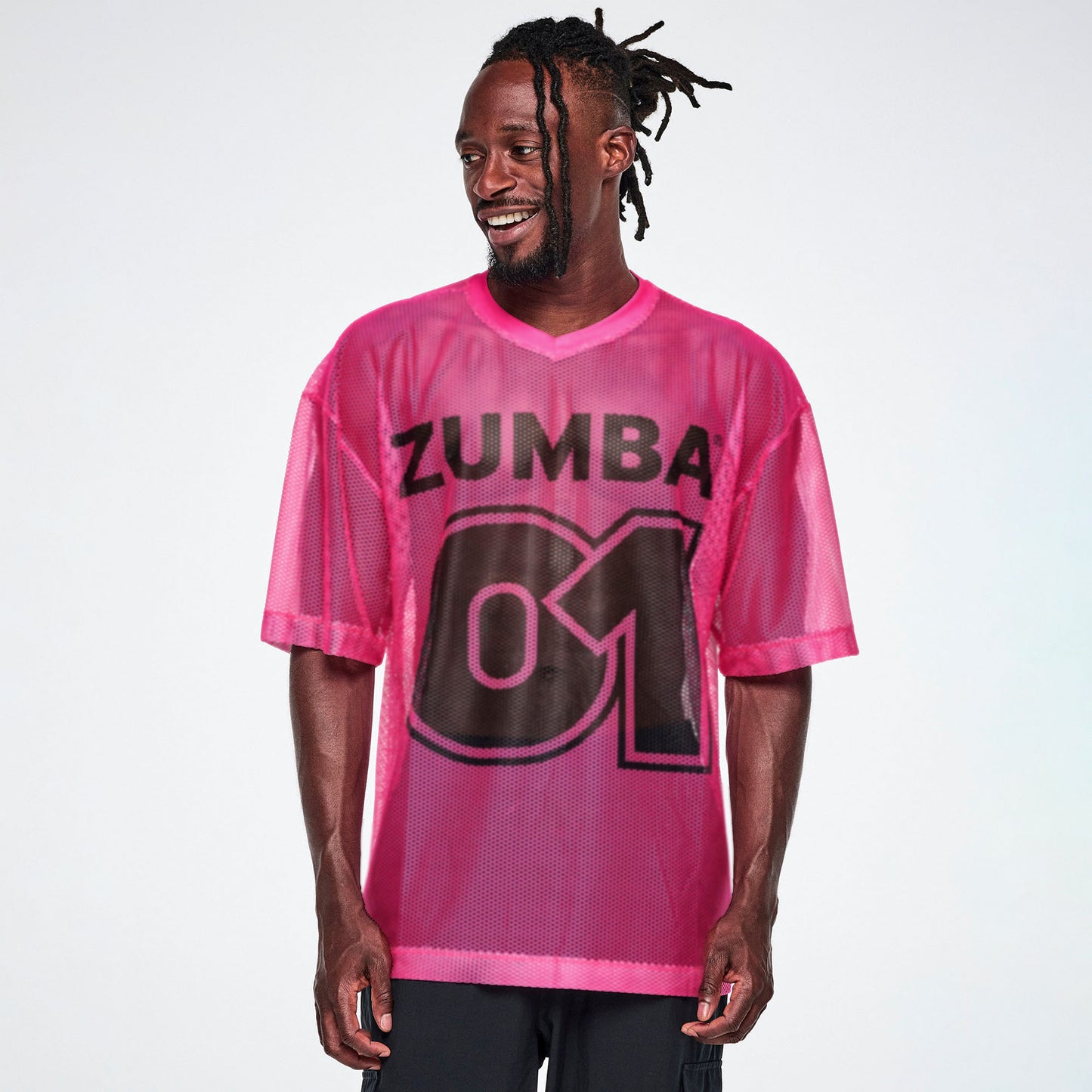 Ultrabright Oversized Mesh V-Neck Top - Shocking Pink