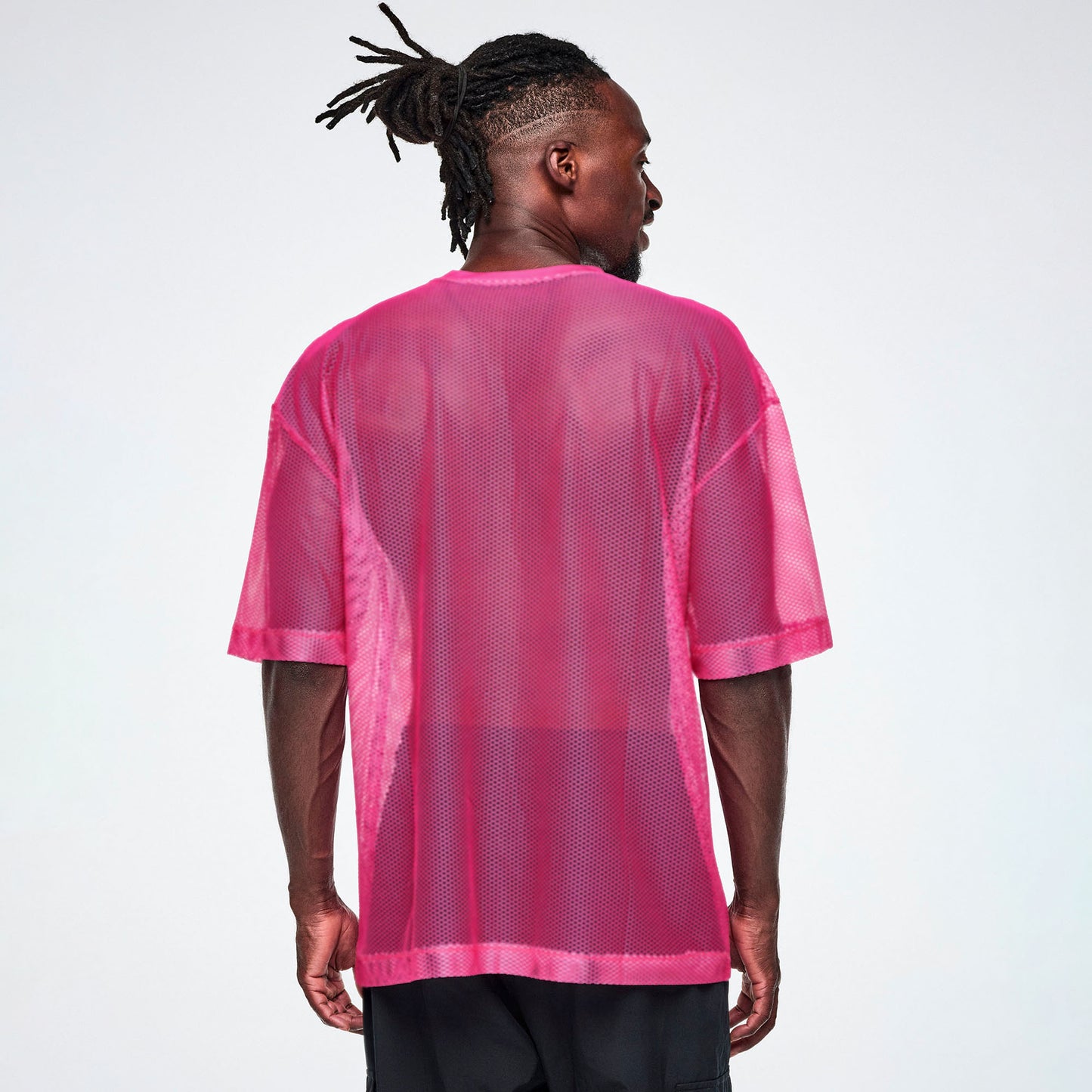 Ultrabright Oversized Mesh V-Neck Top - Shocking Pink
