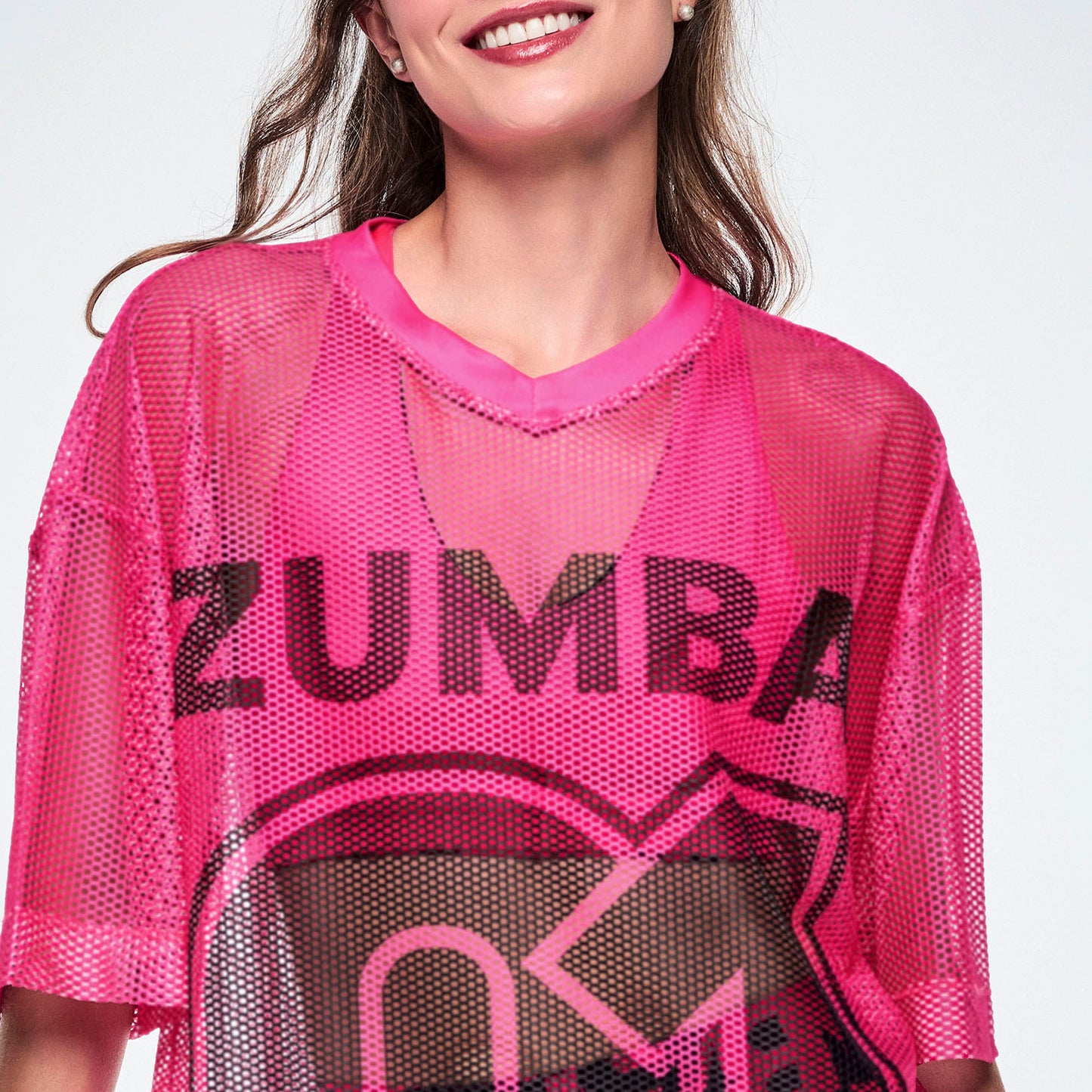 Ultrabright Oversized Mesh V-Neck Top - Shocking Pink