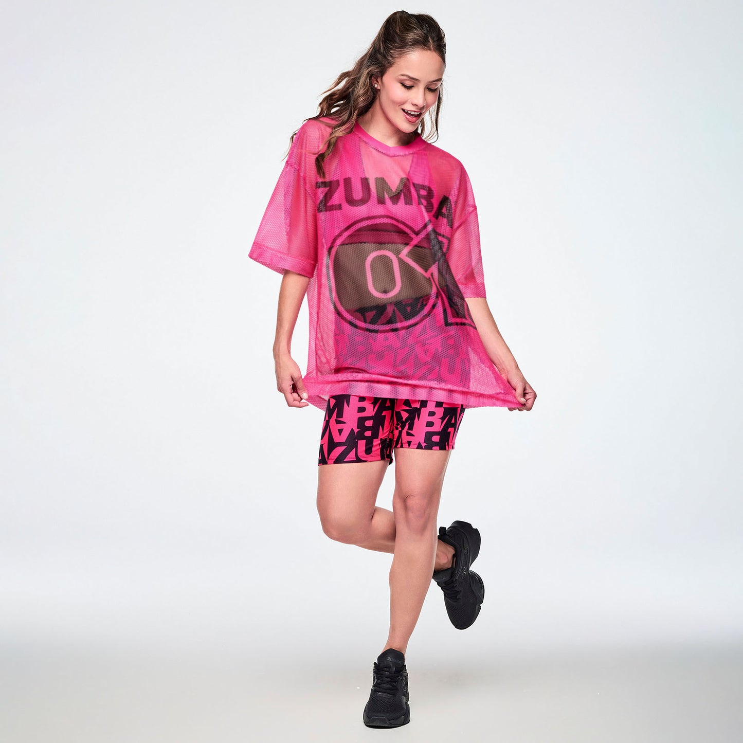 Ultrabright Oversized Mesh V-Neck Top - Shocking Pink
