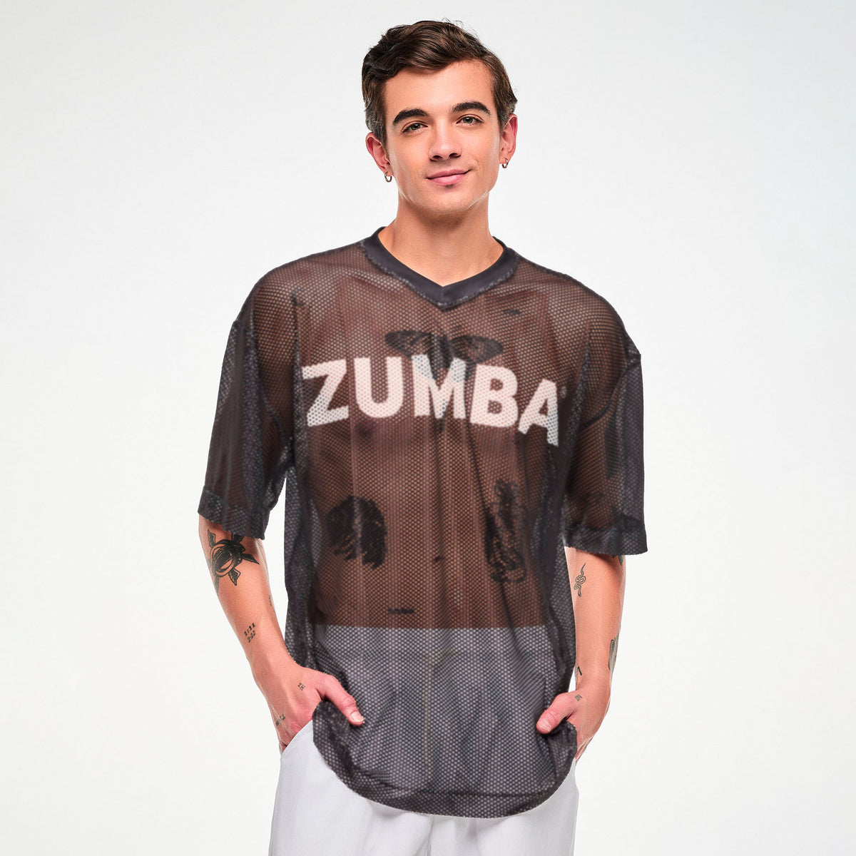 Zumba Basic Oversized Mesh V-Neck Top - Black