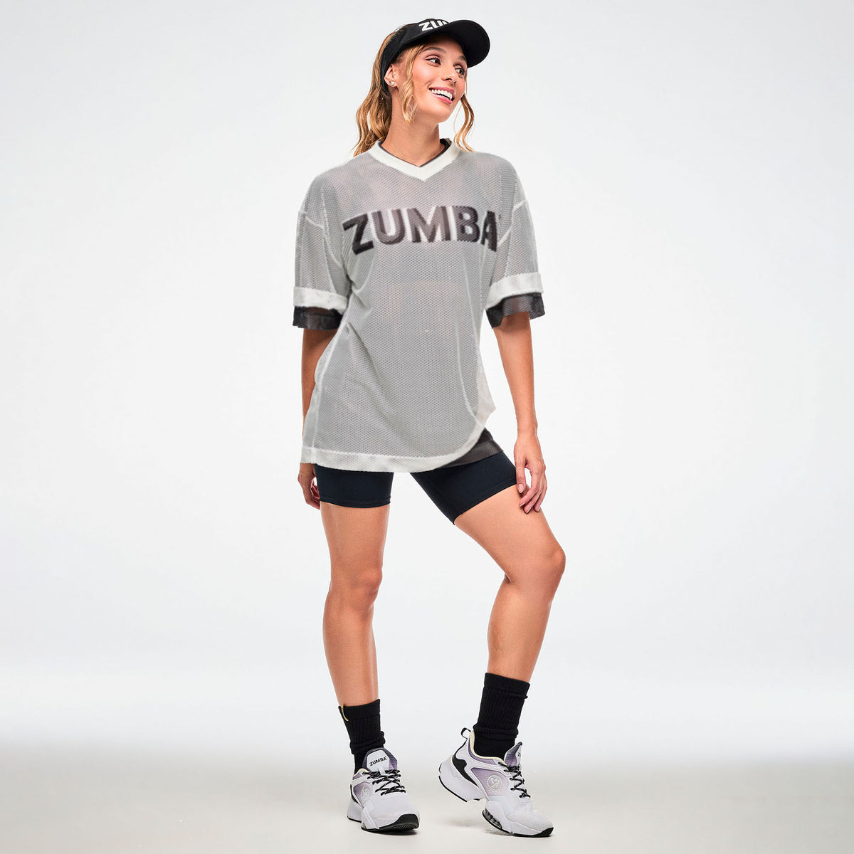 Zumba Basic Oversized Mesh V-Neck Top - White