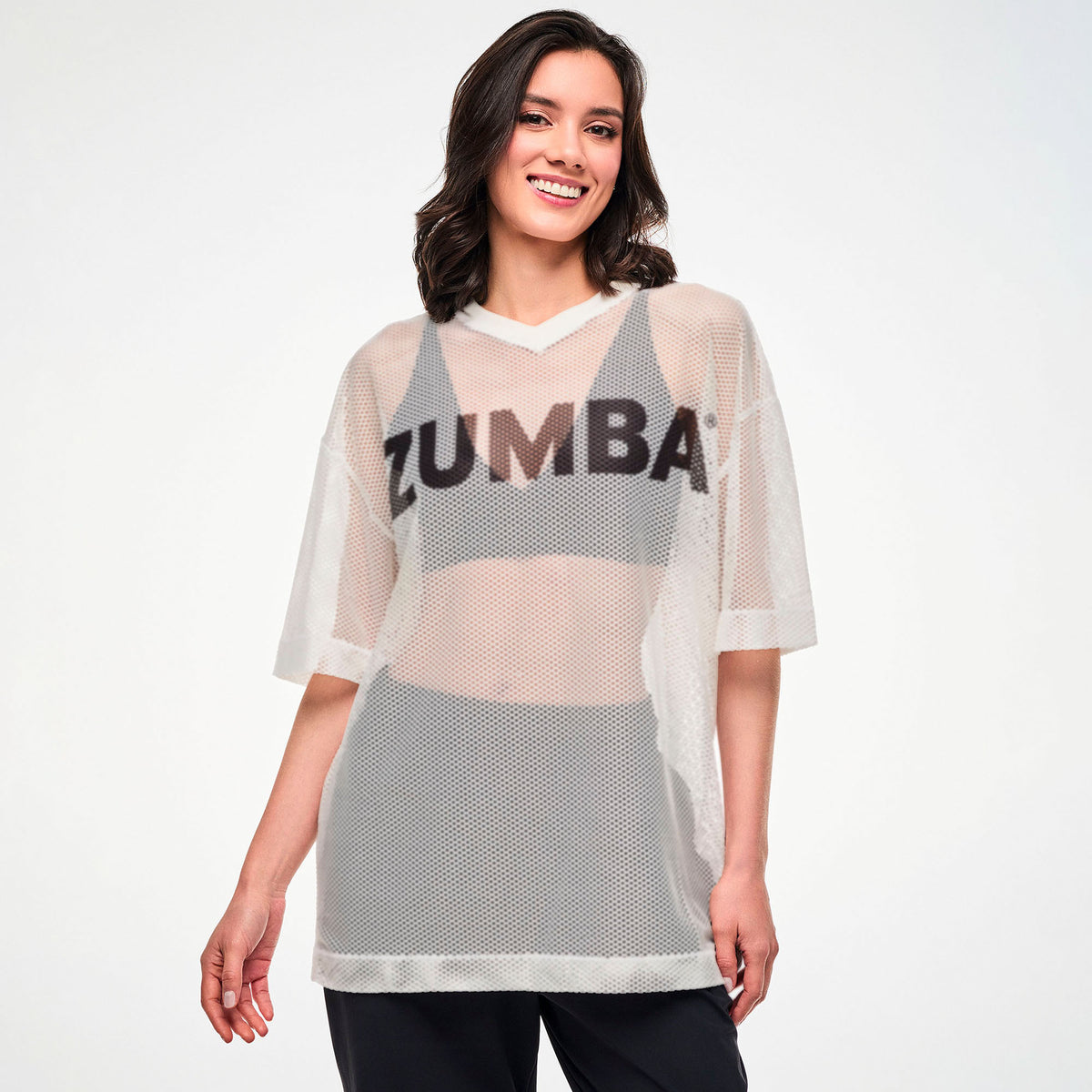 Zumba Basic Oversized Mesh V-Neck Top - White