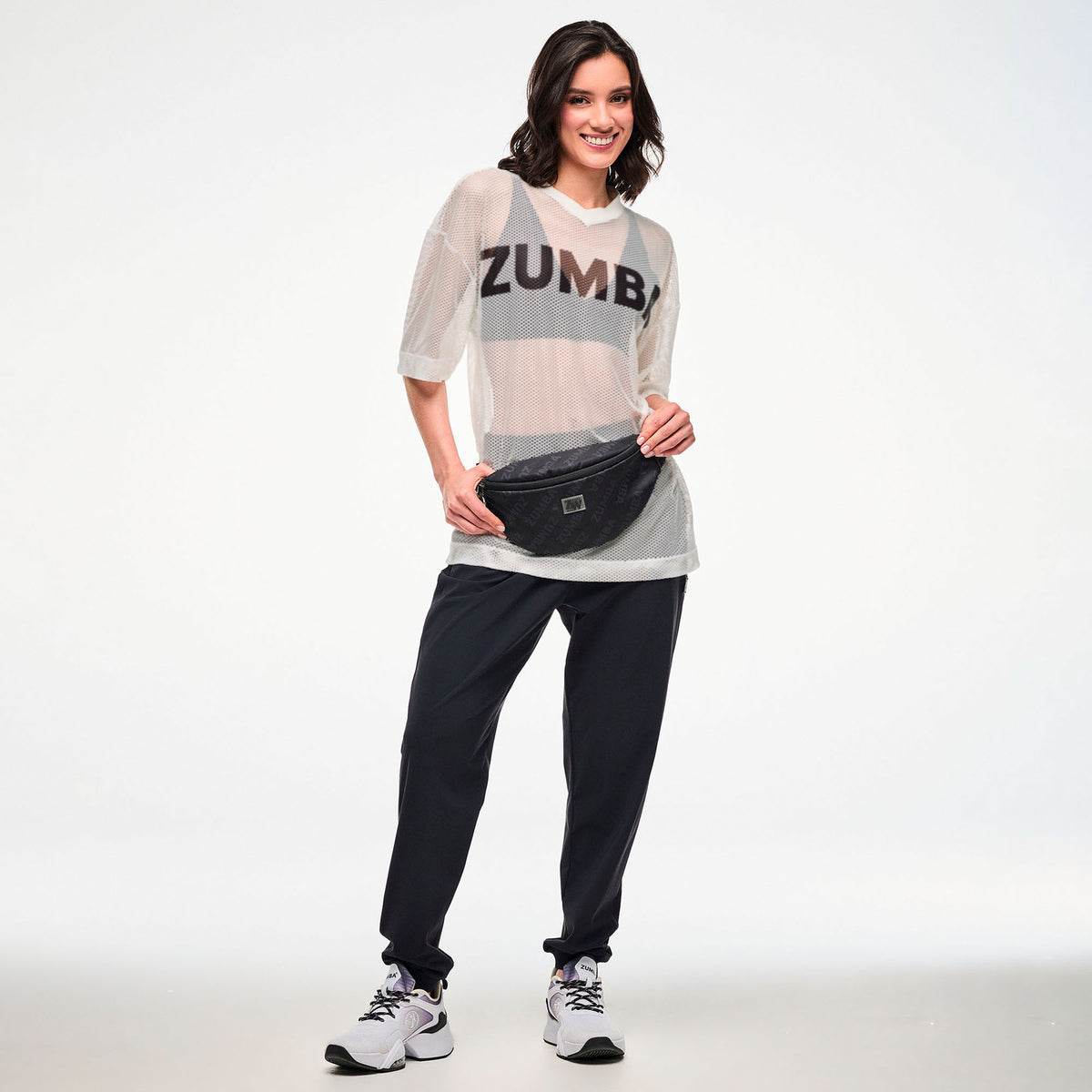 Zumba Basic Oversized Mesh V-Neck Top - White