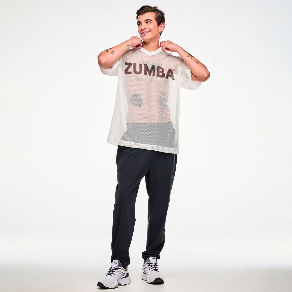 Zumba Basic Oversized Mesh V-Neck Top - White
