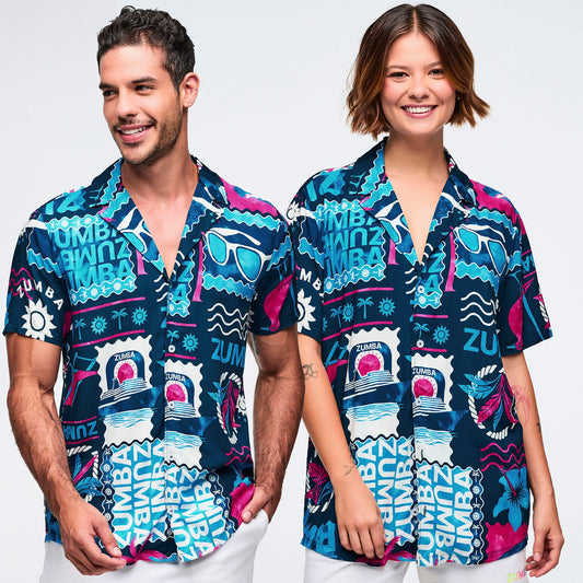 Zumba Cruise Unisex Short Sleeve Button Up