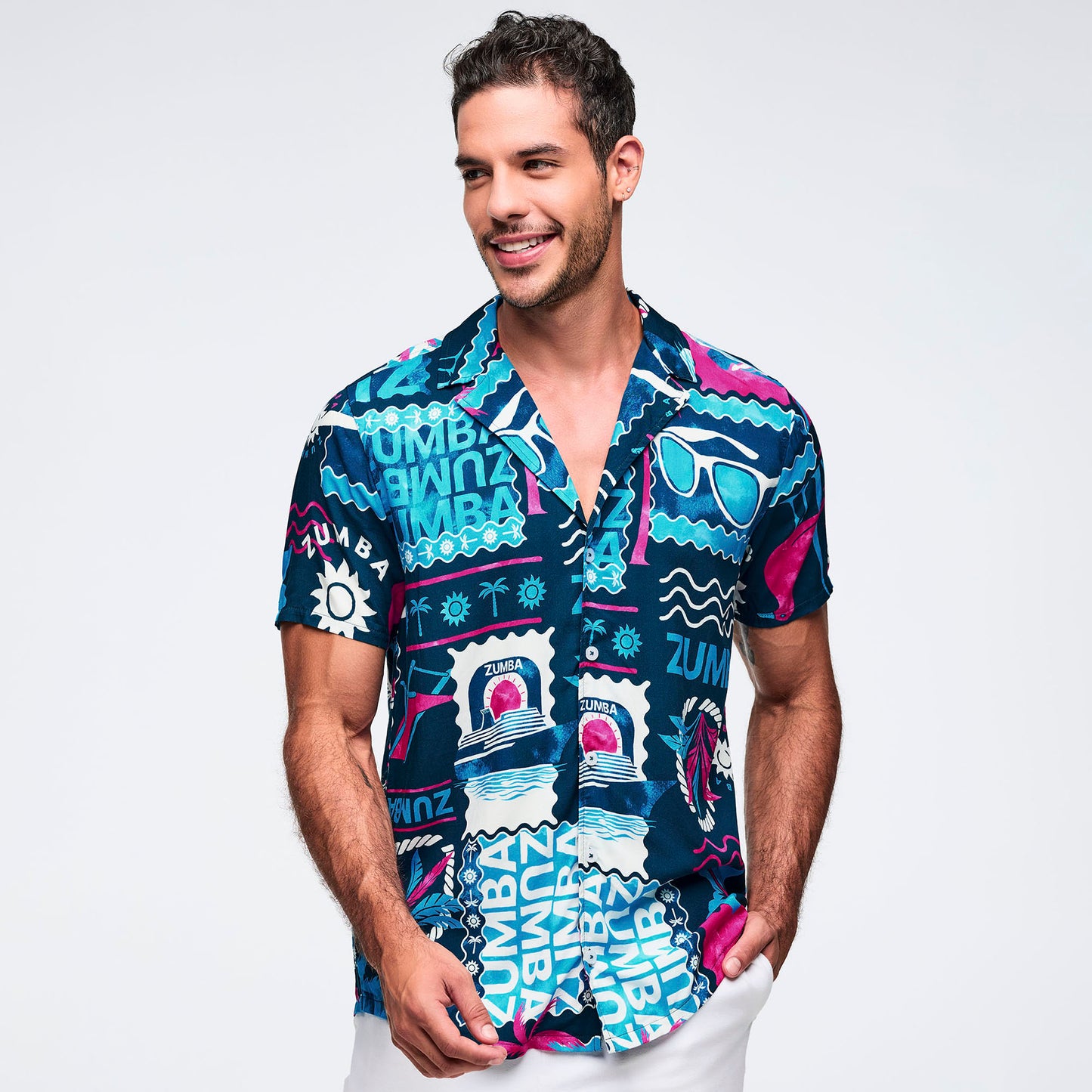 Zumba Cruise Unisex Short Sleeve Button Up