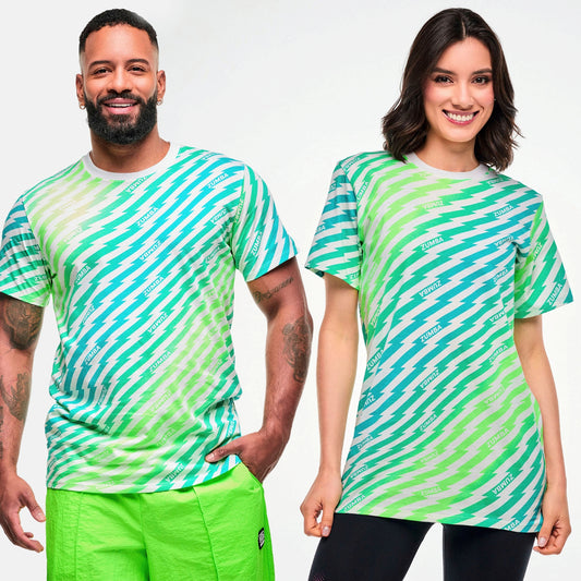 Electric Feel Unisex Crew Neck Tee - Green/Blue Z3T000424
