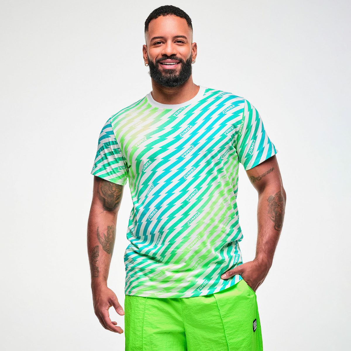 Electric Feel Unisex Crew Neck Tee - Green/Blue Z3T000424