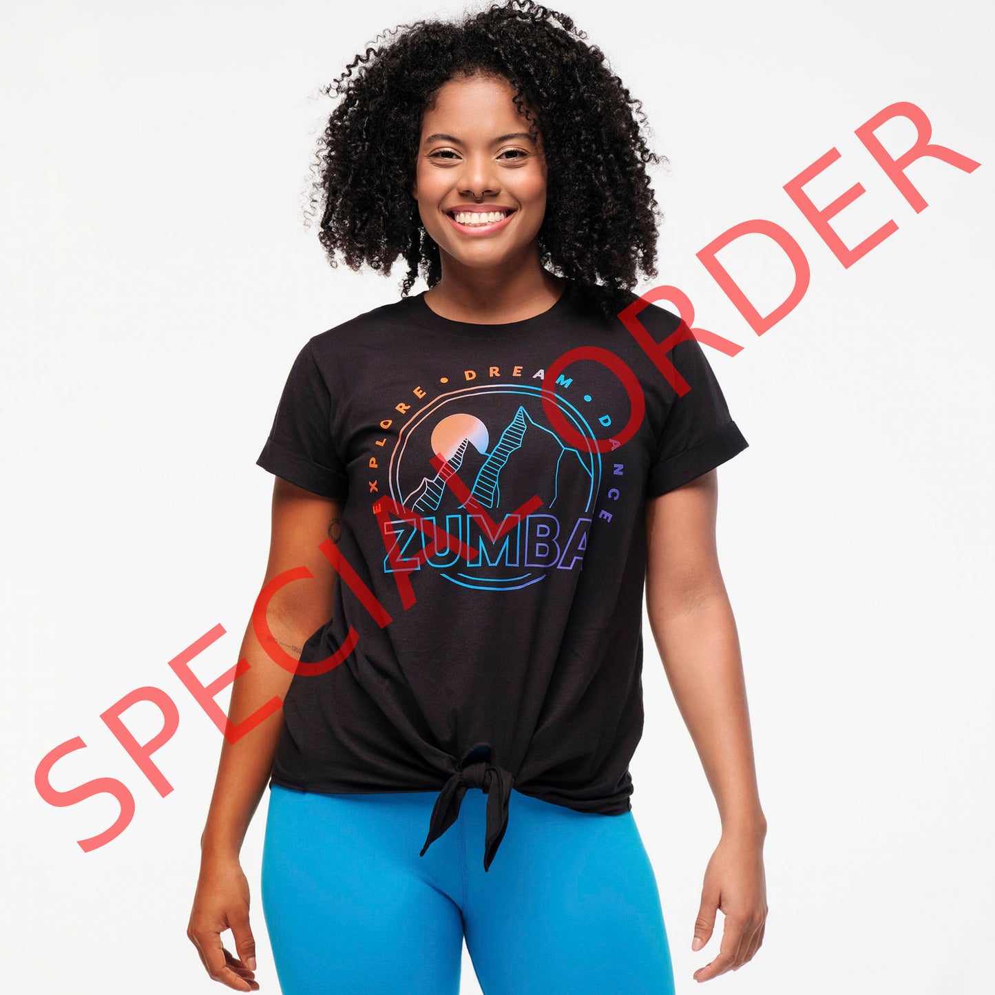 Zumba Explore Tie Front Short Sleeve Top - Bold Black