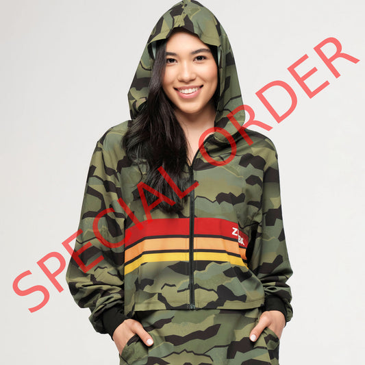 Zumba Explore Crop Woven Zip-Up Hoodie - Olive Expedition