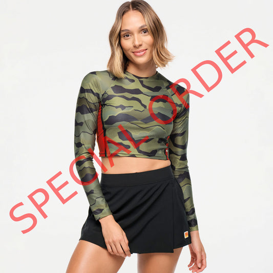 Zumba Explore Long Sleeve Crew Neck Top - Olive Expedition